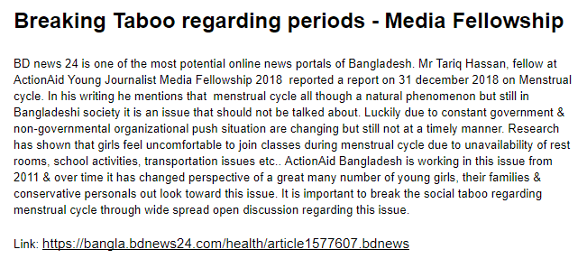 BREAKING TABOO REGARDING PERIODS – MEDIA FELLOWSHIP