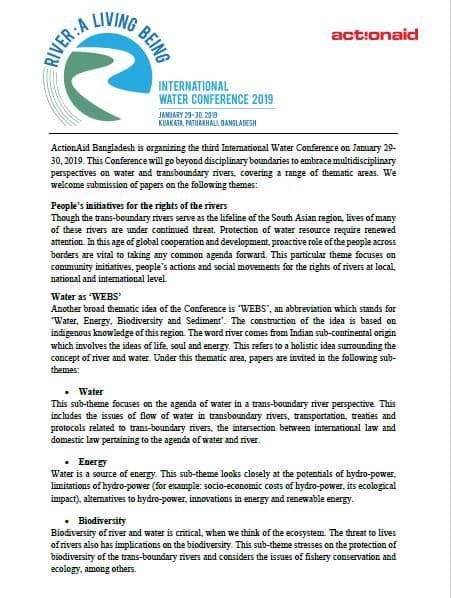 CALL FOR PAPER: INTERNATIONAL WATER CONFERENCE 2019